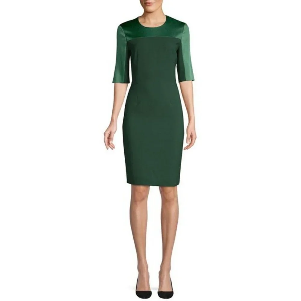 HUGO BOSS Danufa Stretch Wool Colorblock Sheath Dress In Pine Green - Picture 3 of 14